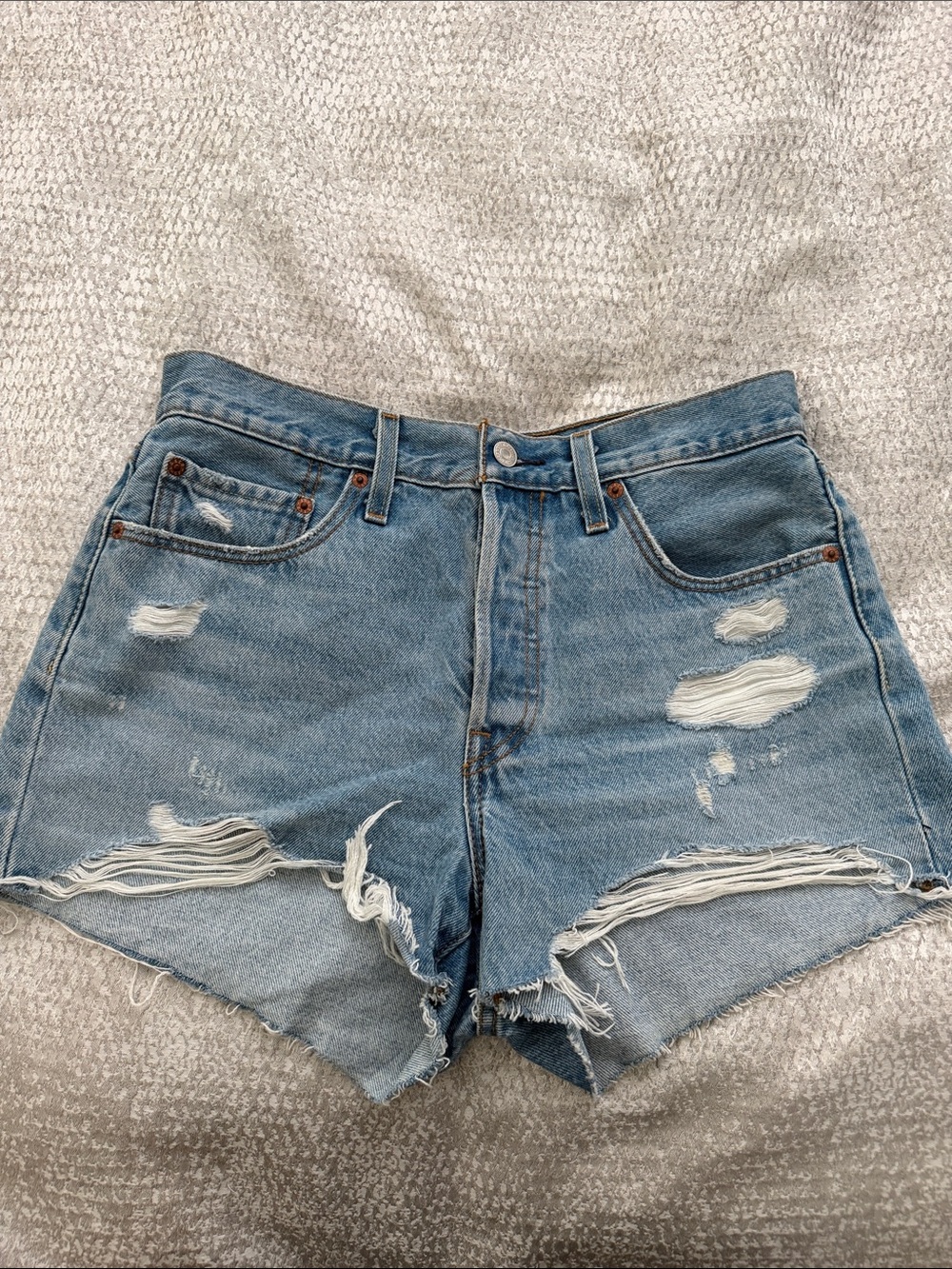 Levi's Light Blue High Waist Distressed Denim Shorts